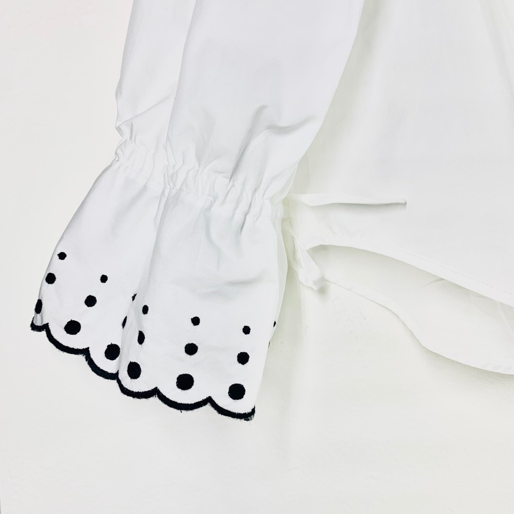 See by Chloe V Neck Polka Dot Balloon Ruffle Eyelet Sleeve Blouse - Picture 5 of 8